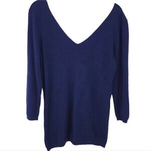The Limited Knit Sweater Medium Navy Blue Swiss Dot, Deep Vneck, 3/4 Sleeves